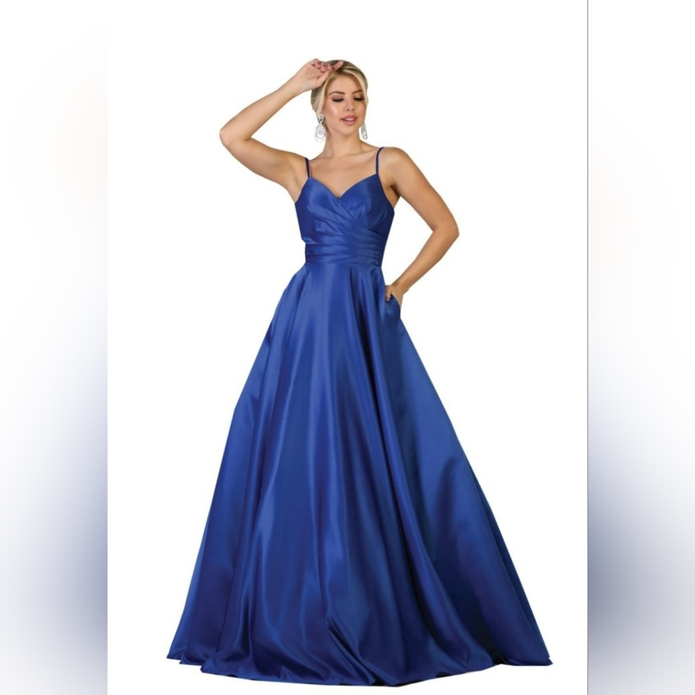 Floor length blue satin formal gown size 8